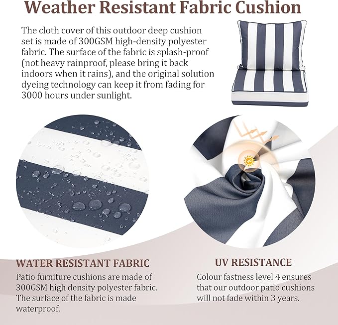 Waterproof Outdoor Chair Cushion Set of 3, Outdoor Cushions - Image 4