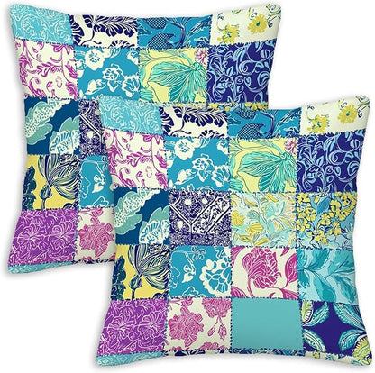 Throw Pillow Covers 18x18 Set of 2, Patchwork-Inspired Print Cushion Covers by Unknown