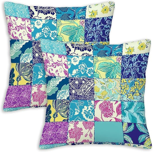 Throw Pillow Covers 18x18 Set of 2, Patchwork-Inspired Print Cushion Covers by Unknown