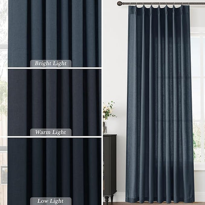 Pinch Pleated Vintage Blue Linen Curtains 90 Inches Long - Image 7