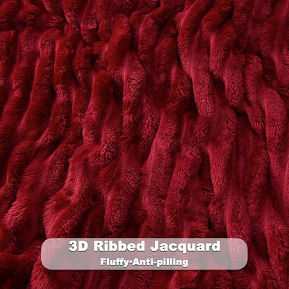NEWCOSPLAY Super Soft King Blanket Red Premium Silky Flannel Fleece 3D Ribbed - Image 5