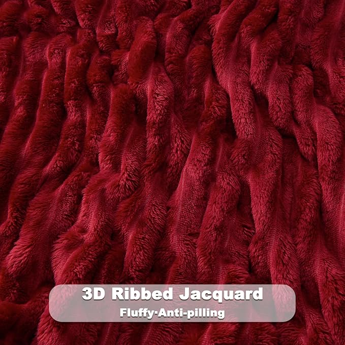 NEWCOSPLAY Super Soft Queen Blanket Red Premium Silky Flannel Fleece 3D Ribbed - Image 5