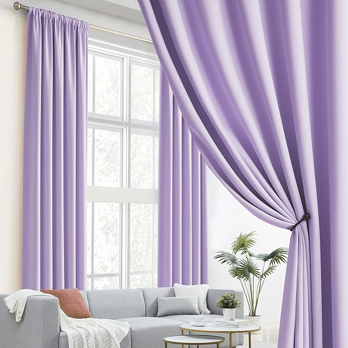 DUALIFE Lavender Curtains Room Darkening Curtains，Rod Pocket and Back Tab - Image 2
