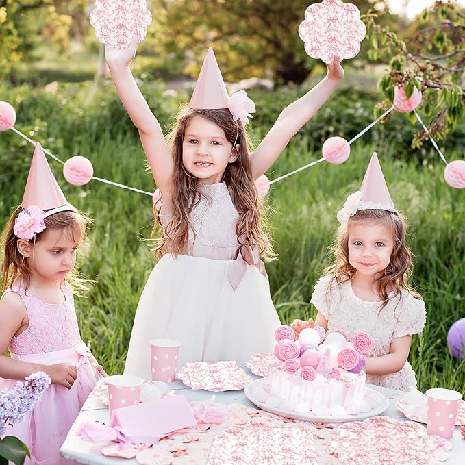 Quera 50 Pcs Pink Bow Paper Plates Coquette Party Supplies Pink Floral - Image 5
