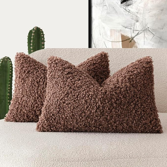 Foindtower Set of 2 Curly Teddy Wool Pillow Covers Decorative Boucle Textured by Foindtower