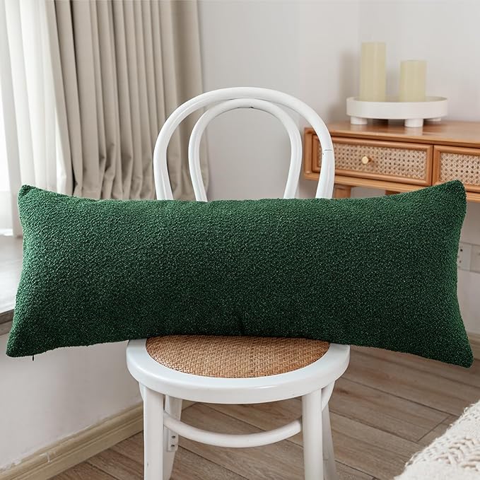 14x36 inch Boucle Lumbar Pillow Cover, Forest Elf Green Woven Texture Neutral - Image 9