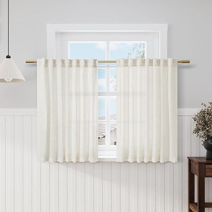 Nanspring Cream Linen Back Tab Rod Pocket Curtains 50 Inch Length by Nanspring