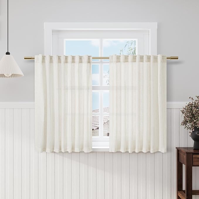 Cream Kitchen Cafe Curtains 40 Inch Length 2 Panel Set Back Tab Pocket Semi by Nanspring