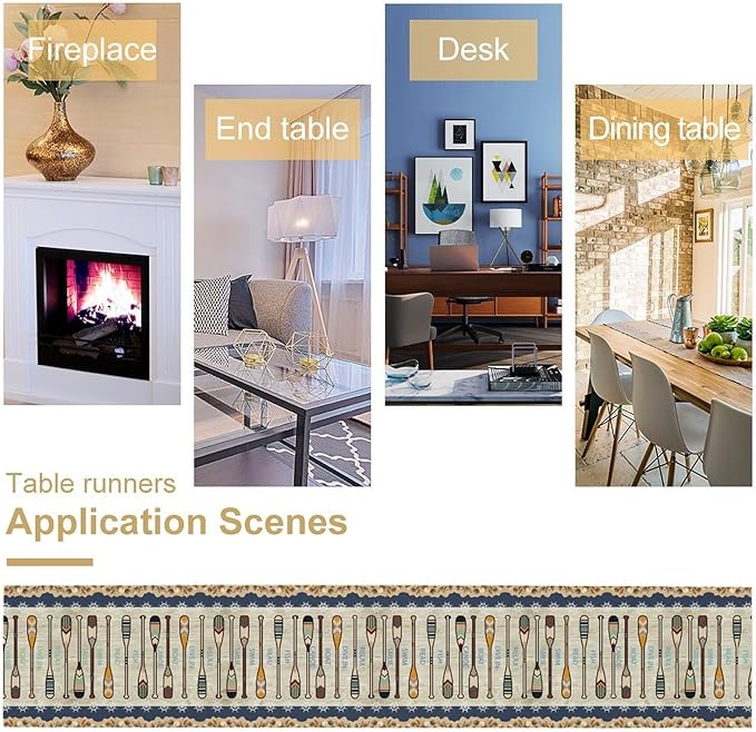 Lake Summer Paddle Nautical Table Runner Stripes Wood Grain Farmhouse Kitchen - Image 6