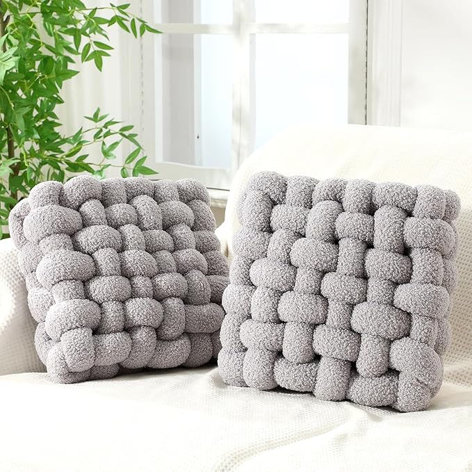 Wenqik 2 Pcs Knot Pillows Square Knotted Plush Throws Soft Accent Pillows by Wenqik