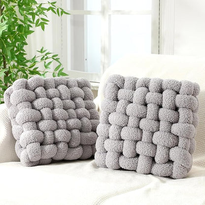 Wenqik 2 Pcs Knot Pillows Square Knotted Plush Throws Soft Accent Pillows by Wenqik
