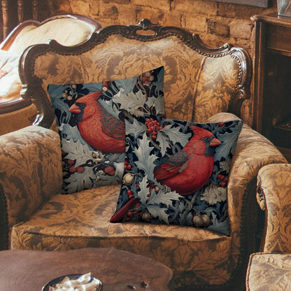 William Morris Inspired Red Cardinal Bird Pillow Cover 18x18 Inches(Set of 2) - Vintage Floral Art Throw Pillowcase - Farmhouse Decor for Couch, Sofa, Bed - Living Room Home Decor Gift (Red-Bird)