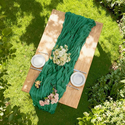 BALCONY & FALCON Emerald Green Cheesecloth Table Runner 10FT 120 Inch Rustic & - Image 4
