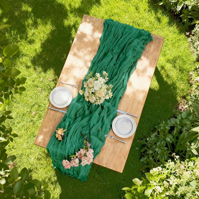 BALCONY & FALCON 2 Pack Emerald Green Cheesecloth Table Runner 10FT 120 Inch - Image 4