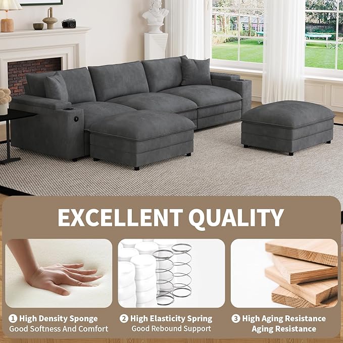 115" U Shaped Cloud Sofa Couch - Image 7