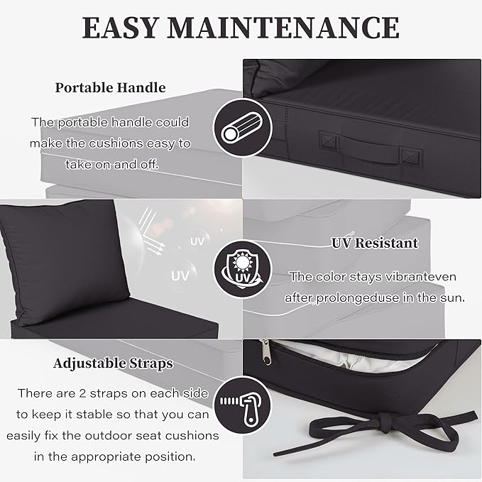 Outdoor Seat Cushion Set 22 L × 24 W × 5 H Inch Waterproof & Fade Resistant - Image 4