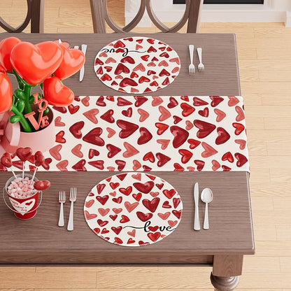 XCHI Watercolor Red Love Hearts Valentine’s Day Round Placemats Set of 4 Table - Image 3