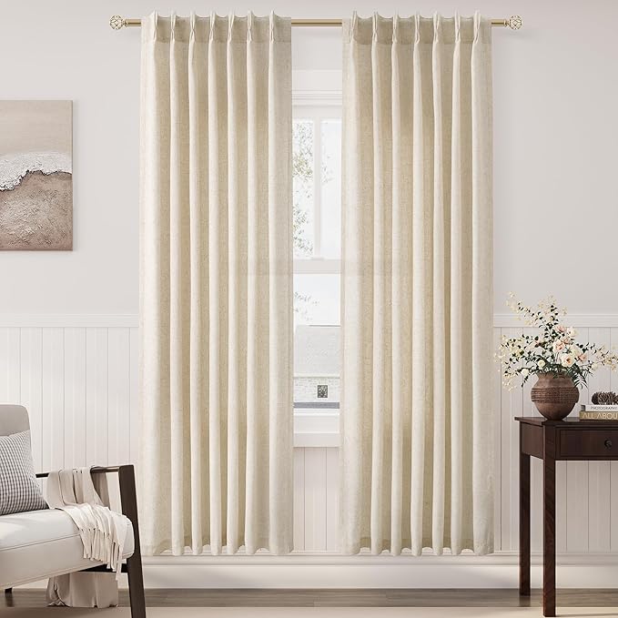 Beige 80 Inch Curtains for Living Room Dining 2 Panels Set Burlap Linen - Image 6