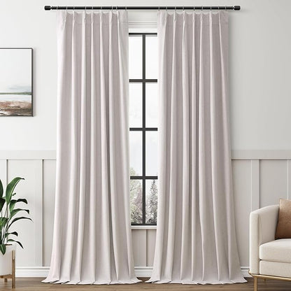 Champagne 100% Blackout Pinch Pleated Linen Curtains 108 Inches Long by Aersas