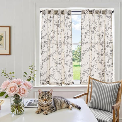 jinchan Floral Kitchen Curtains 45 Inch Linen Tier Curtains Farmhouse Cafe Half - Image 6