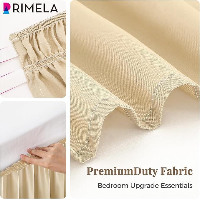 RIMELA Beige White Bed Skirt Queen Size 15 Inch Drop, Elastic Bed Skirting - Image 8