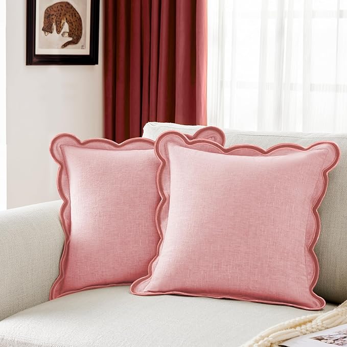 Scalloped Pillow Cover Pack of 2 Spring Chenille Decorative Throw Pillow Covers by Ohocut