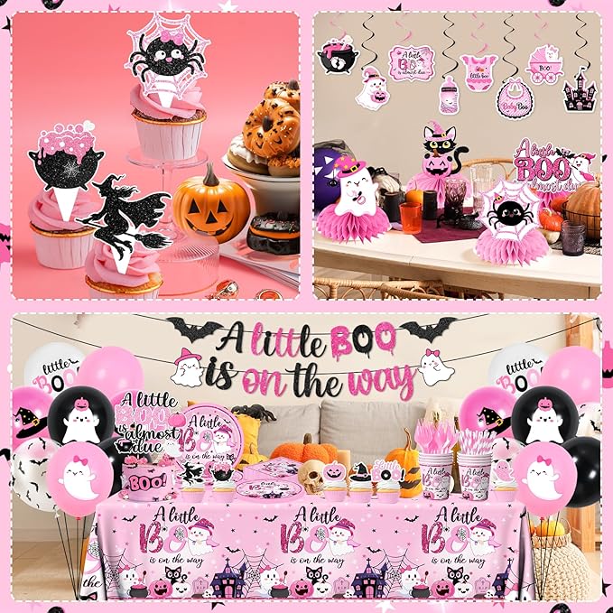 193pcs A Little Boo is On The Way Tableware Halloween Baby Shower Decorations - Image 5