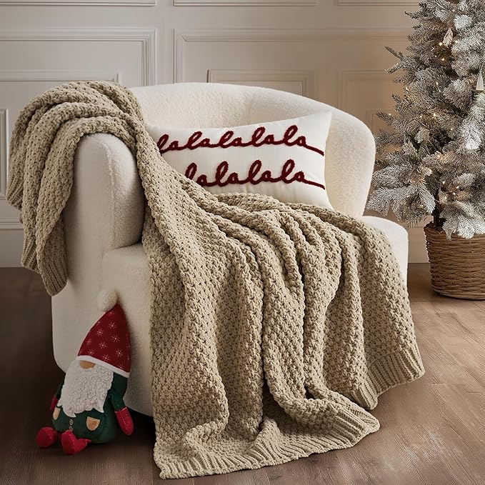 EVERGRACEHOME Chunky Chenille Knit Throw Blanket by EVERGRACEHOME