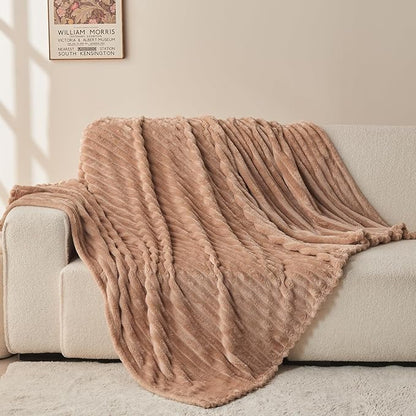 NEWCOSPLAY Super Soft Twin Blanket Taupe Premium Silky Flannel Fleece 3D Ribbed - Image 8