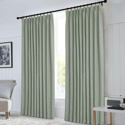 Macochico 100% Blackout Pinch Pleated Linen Curtains 84 Inch Length Thermal - Image 2
