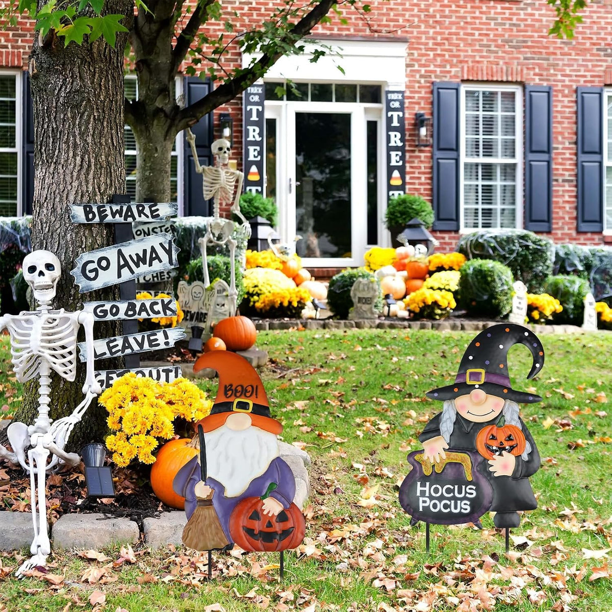 hogardeck Halloween Decorations Outdoor, Metal Gnomes Decorative Garden Stakes with Pumpkins Halloween Decorations Outside, Hocus Poucs Yard Signs for Garden Lawn Patio Halloween Decor