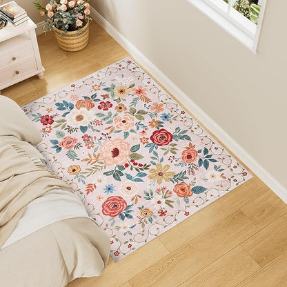DUKINO 3x4 Area Rug, Lightweight Non Slip Washable Floral Rug, Indoor Low Pile by DUKINO