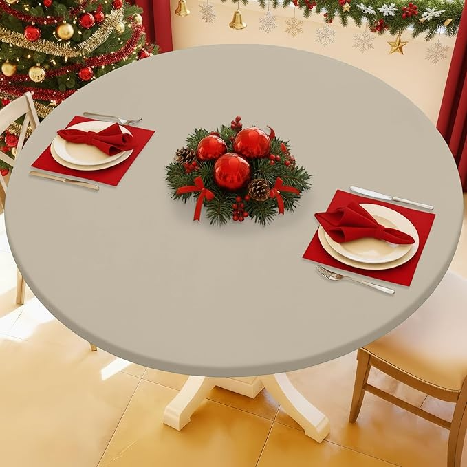 Round Spandex Tablecloth, Elastic Fitted Waterproof Tablecloths by Moosfor