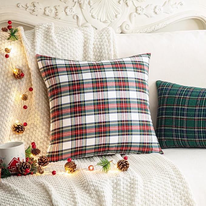 AQOTHES Pack of 2 Christmas Plaid Decorative Throw Pillow Covers Scottish - Image 3