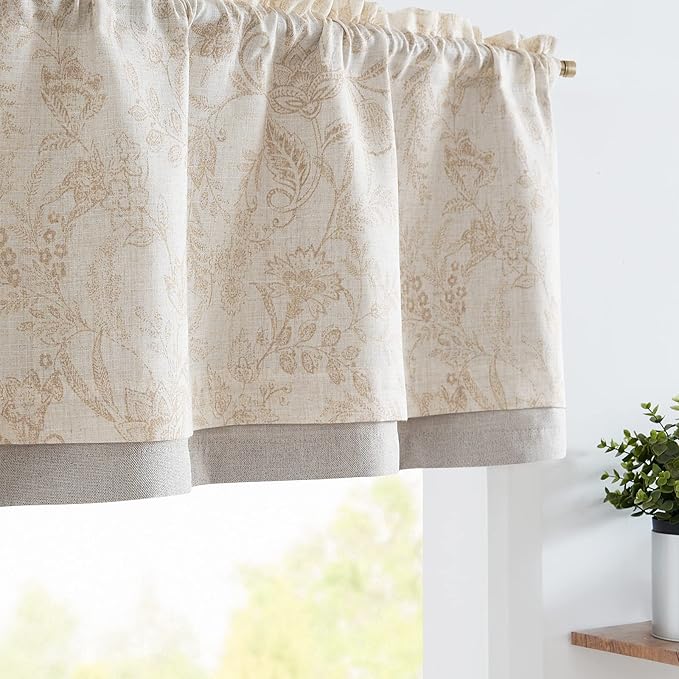 jinchan Linen Valance Curtain Farmhouse Floral Printed Small Window Curtain - Image 2
