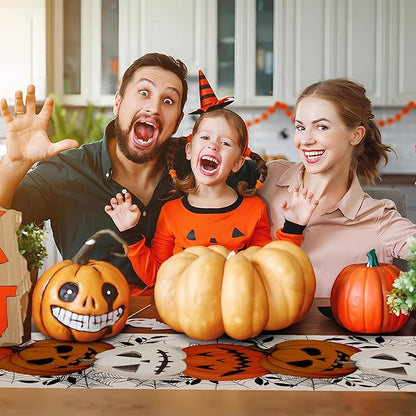 Happy Halloween Table Runner Pumpkin White Spider Web Fall Kitchen Dining Table - Image 4