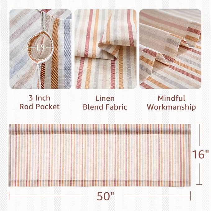 jinchan Valance Curtain Linen Textured Christmas Striped Window Curtain - Image 6