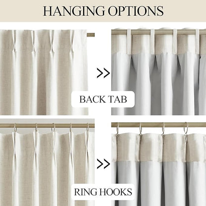Vision Home Natural Pinch Pleated Full Blackout Curtains Linen Blended Room - Image 4