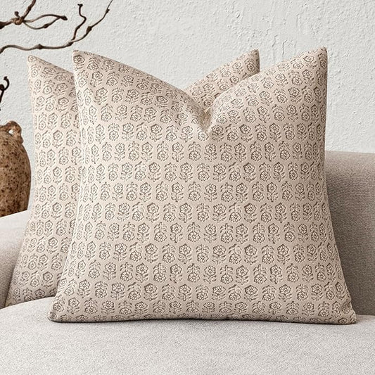 Foindtower Set of 2 Decorative Neutral Floral Print Throw Pillow Covers Vintage by Foindtower