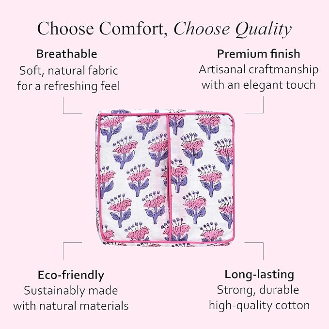 CPC Pink Sapphire Hand Block Printed Cotton Tissue Box Cover 5" x 5" x 5.5" - Image 7