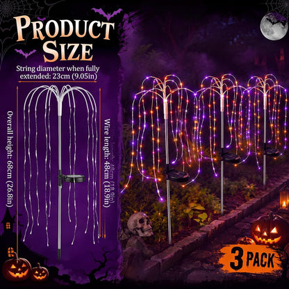Tujoe 3 Pcs Halloween Solar Willow Lights Firework Light, Purple Orange