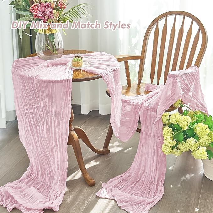 IVAPUPU 2 Pcs Cheesecloth Table Runner - 10ft Pink Boho Gauze Cheese Cloth - Image 5