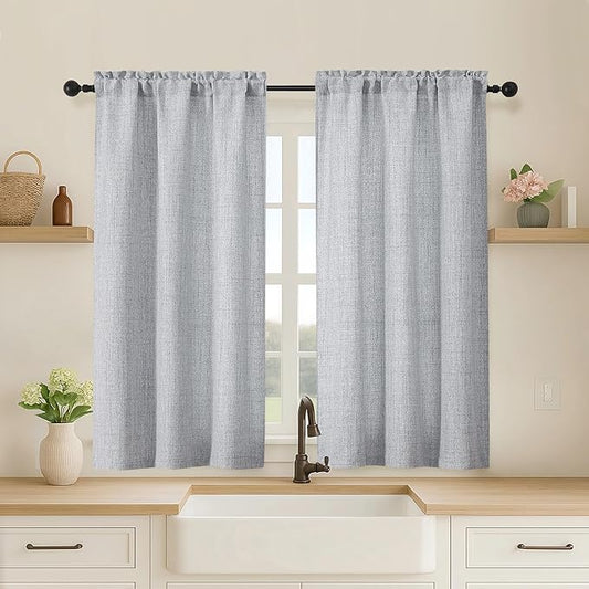 OVZME Grey Cafe Curtains 45 Inch Length 2 Panels, Thick Textured Kitchen Door by OVZME