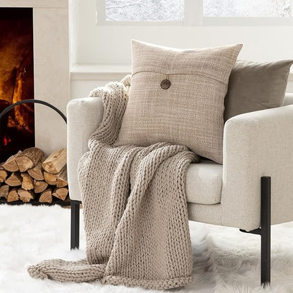 Phantoscope Pack of 2 Farmhouse Throw Pillow Covers Button Vintage Linen - Image 5
