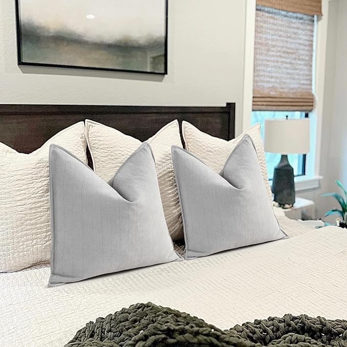 ZWJD Light Gray Pillow Covers 20x20 Set of 2 Chenille Throw Pillow Covers - Image 5
