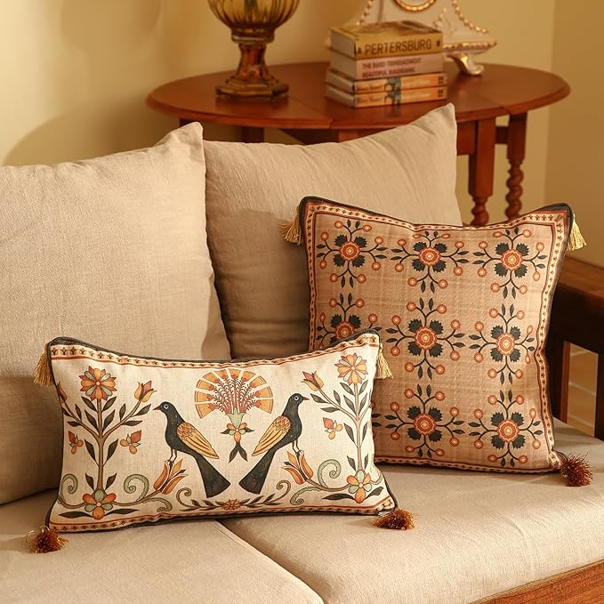 Brown Throw Pillow Covers Set of 2, Floral Farmhouse Linen Accent Pillows Cover - Image 5