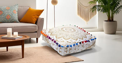 CRAFT KALA 24" Square Large Hippie Mandala Meditation Floor Ottoman Pillow - Image 2