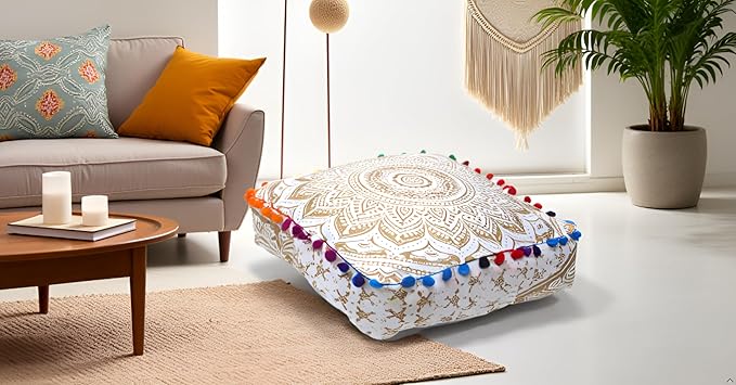 CRAFT KALA 18" Square Large Hippie Mandala Meditation Floor Ottoman Pillow - Image 2