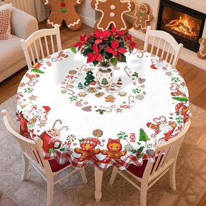 Christmas Gingerbread Tablecloth Waterproof, Candy Cane Table Cloth Round - Image 3