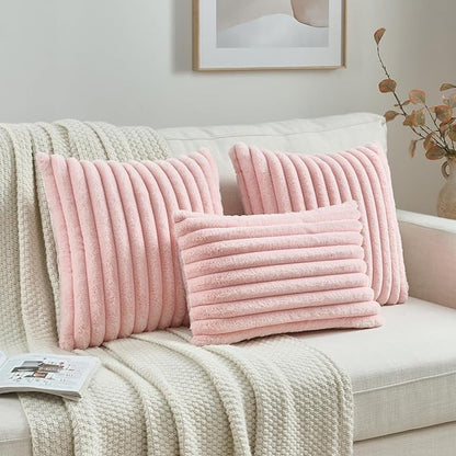 FUTEI Pink Throw Pillow Covers Set of 2, 12x20 Inch Striped Texture Lumbar - Image 4